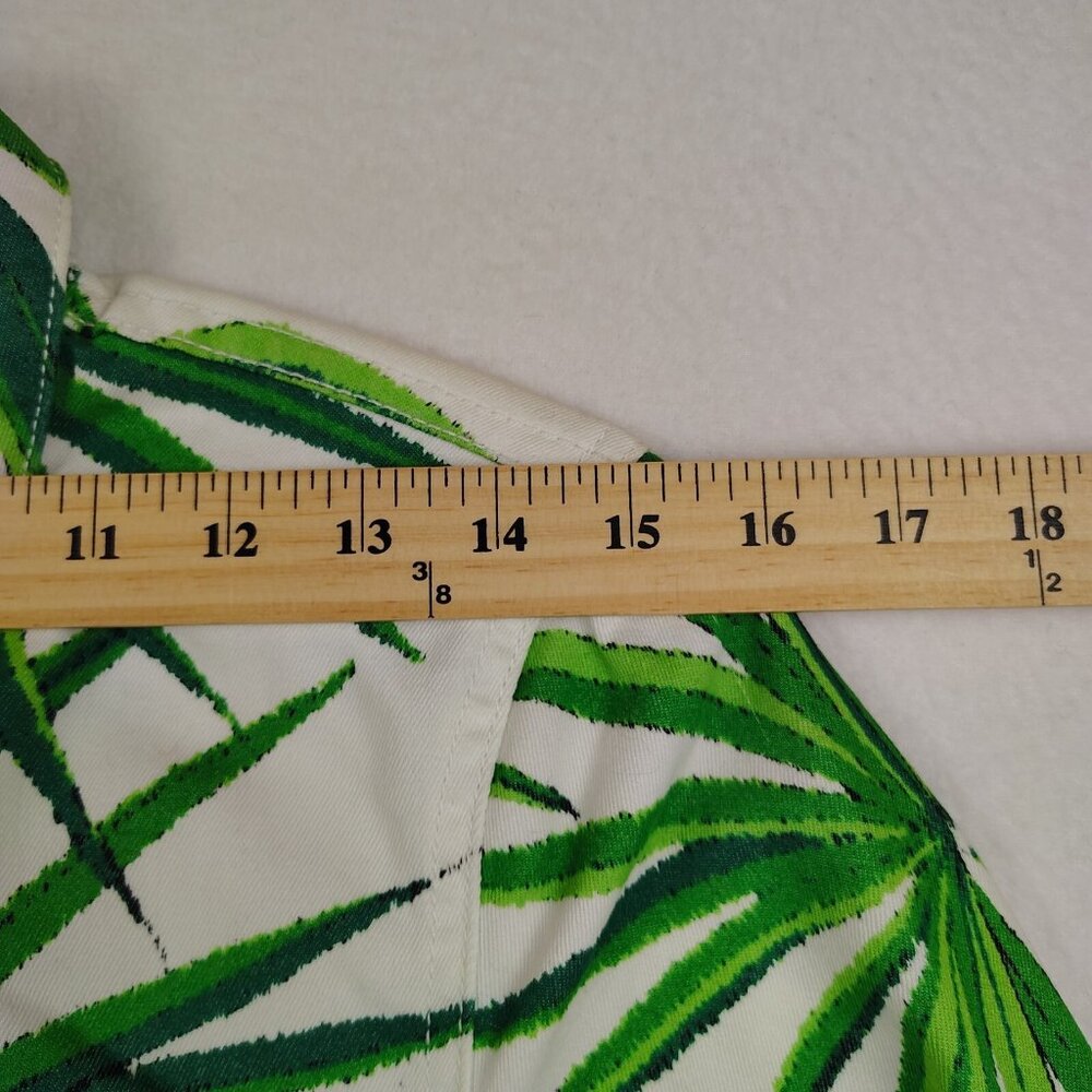 Michael Kors Denim Jacket Womens 4 White Green Palm Leaf Print - Picture 11 of 12